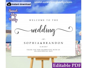 Modern Calligraphy welcome sign template,wedding welcome sign, (54b)